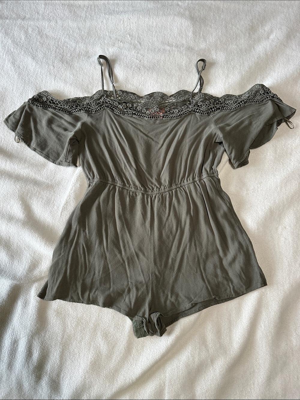 Flying Tomato Green Crochet Trim Romper